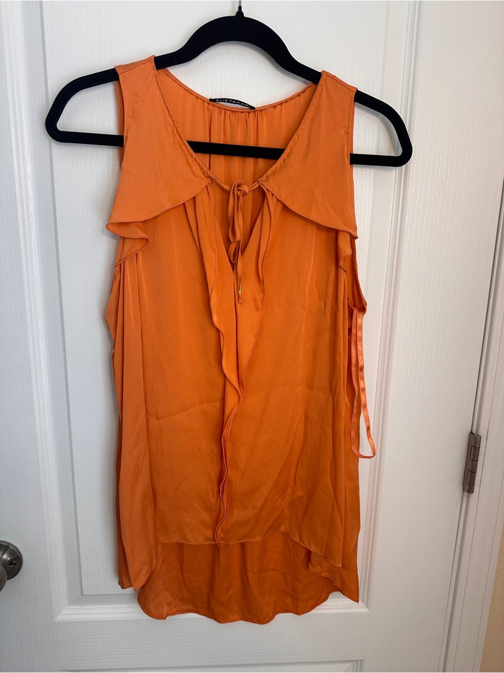 Elie Tahari 95% Silk Orange Ruffle Sleeveless Blouse